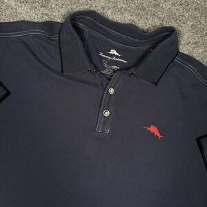 Tommy Bahama Polo Shirt Mens XL Navy Emfielder Supima Cotton Blend Pique Rugby